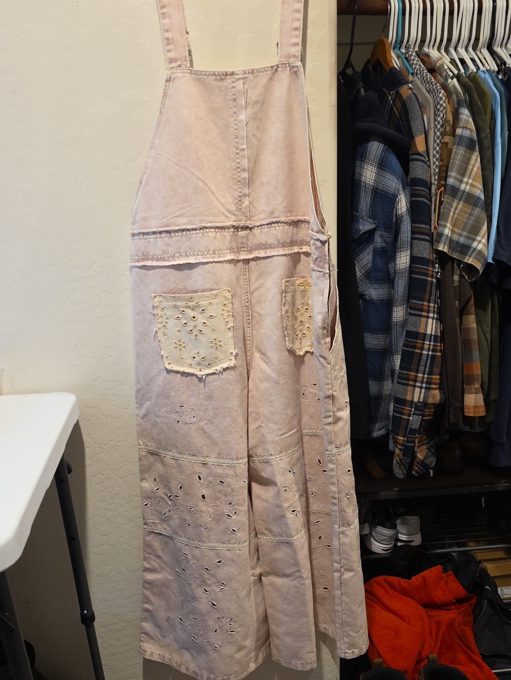 POL Pink Washed Denim Eyelet Wide-Leg Jumpsuit - Picture 6 of 16